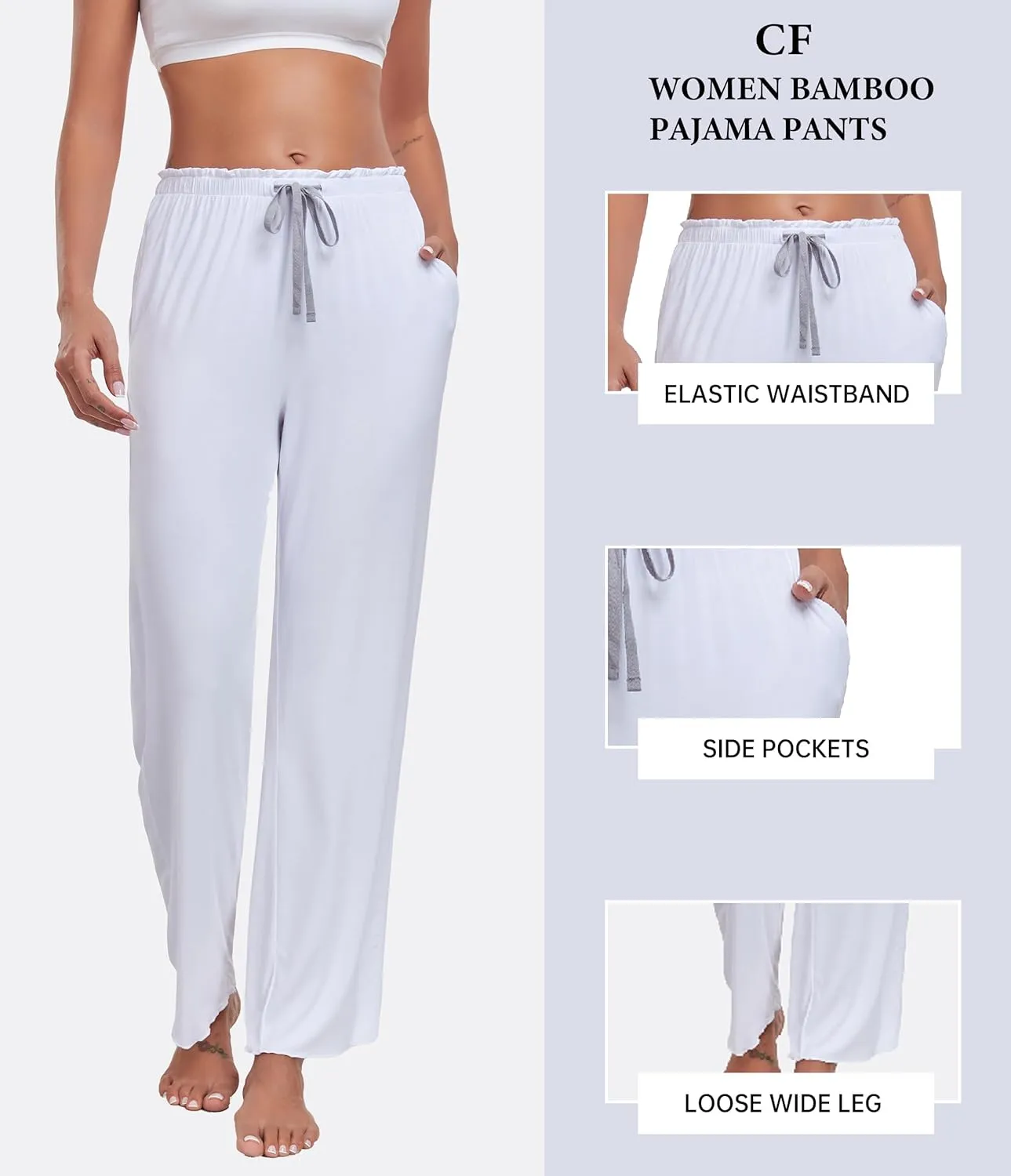 CF Women Bamboo Rayon Pajamas Pants Casual Loose Wide Leg Sleep Pants Soft Comfy Sleepwear for Lounge with Pockets