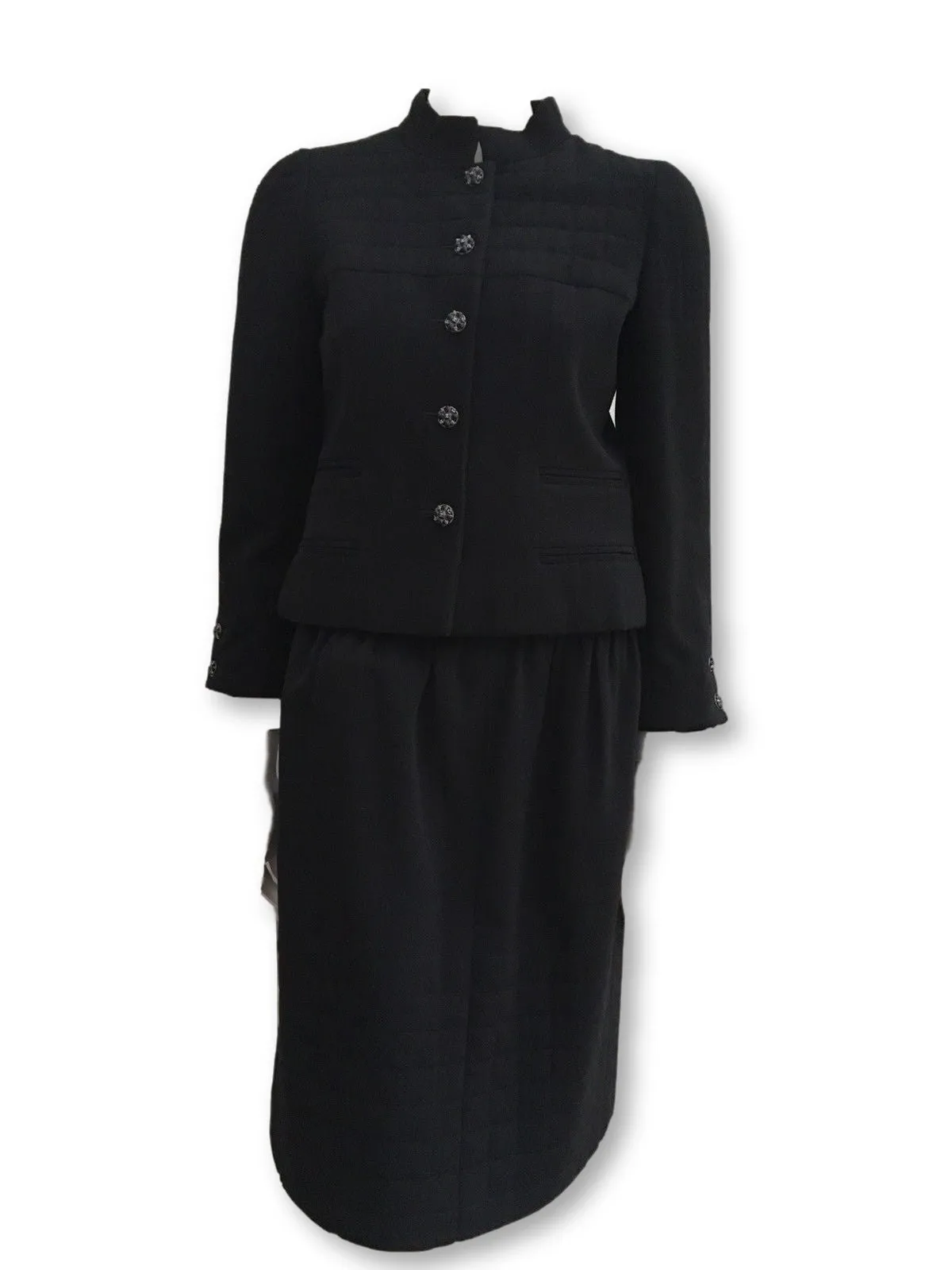 Chanel 06A Couture Black Wool Iconic 2-piece skirt suit  Ladies