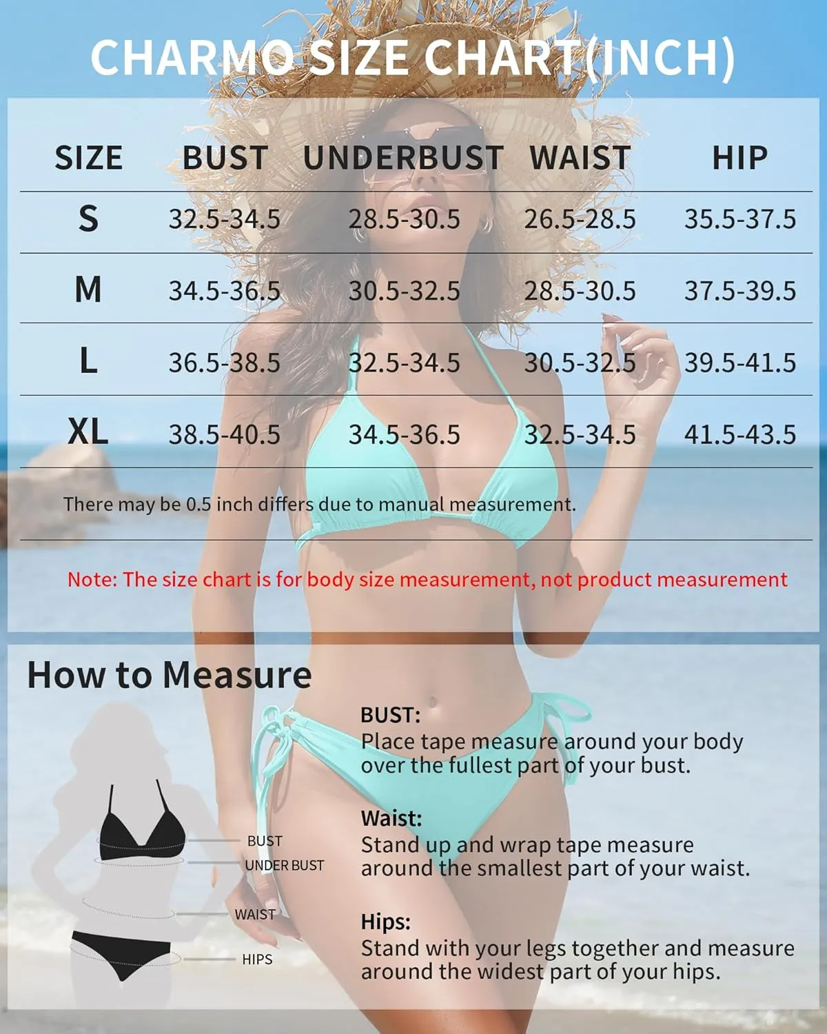 CharmLeaks Women Halter Bikini String 2 Piece Triangle Swimsuit Tie Side Swimwear