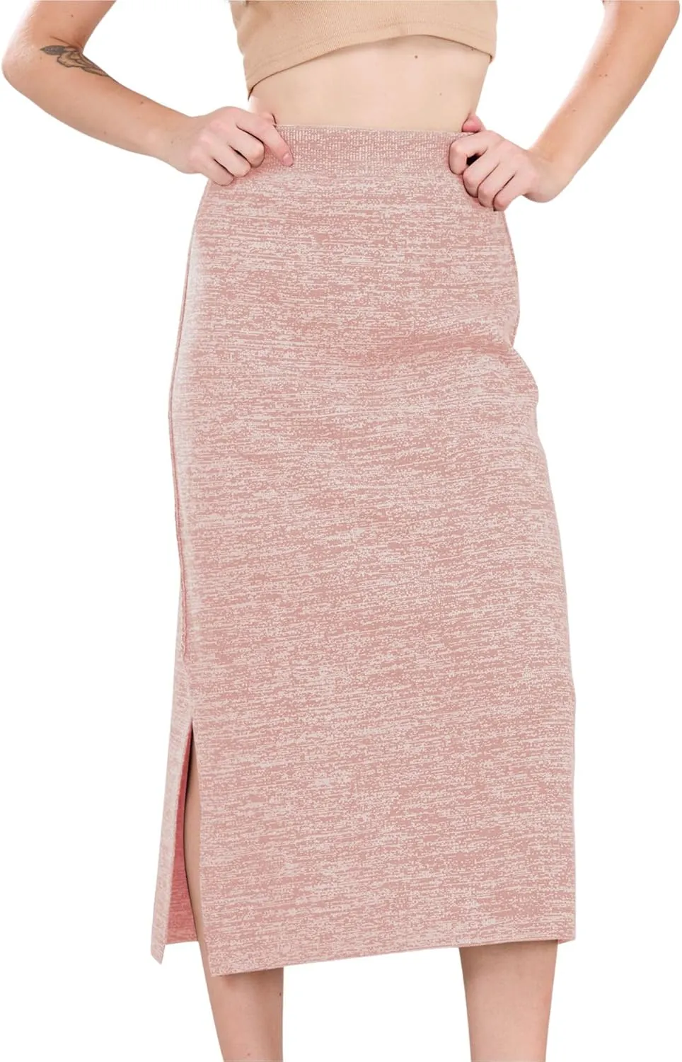 CHARTOU Women Fall Winter Stretchy Knit Skirt Side Slit Pencil Long Sweater Skirt