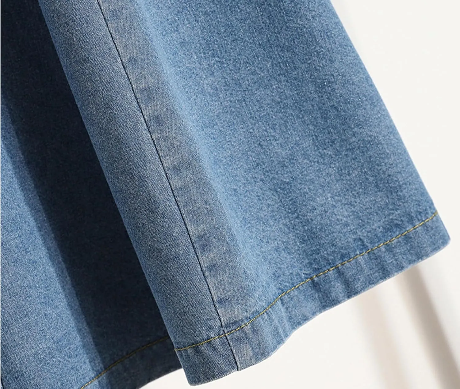CHARTOU Women Pleated Jean Skirt Elastic High Waisted Midi Denim Skirt Flare A Line Skirt Ruffle Long Summer Skirt