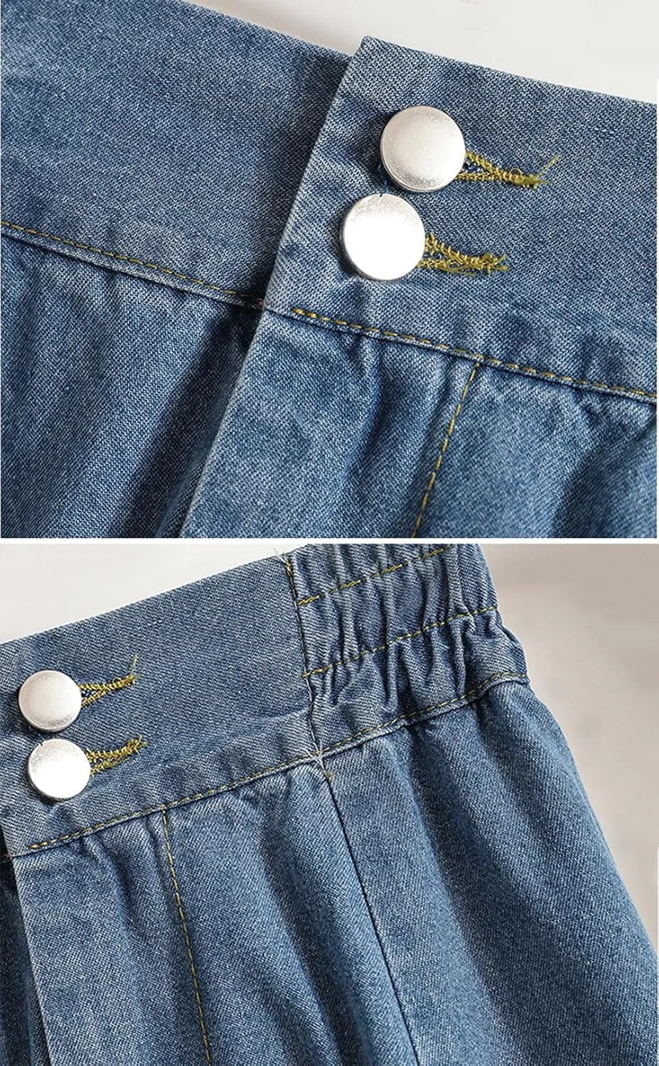 CHARTOU Women Pleated Jean Skirt Elastic High Waisted Midi Denim Skirt Flare A Line Skirt Ruffle Long Summer Skirt