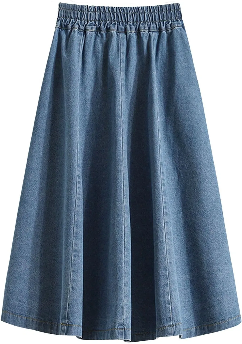 CHARTOU Women Pleated Jean Skirt Elastic High Waisted Midi Denim Skirt Flare A Line Skirt Ruffle Long Summer Skirt