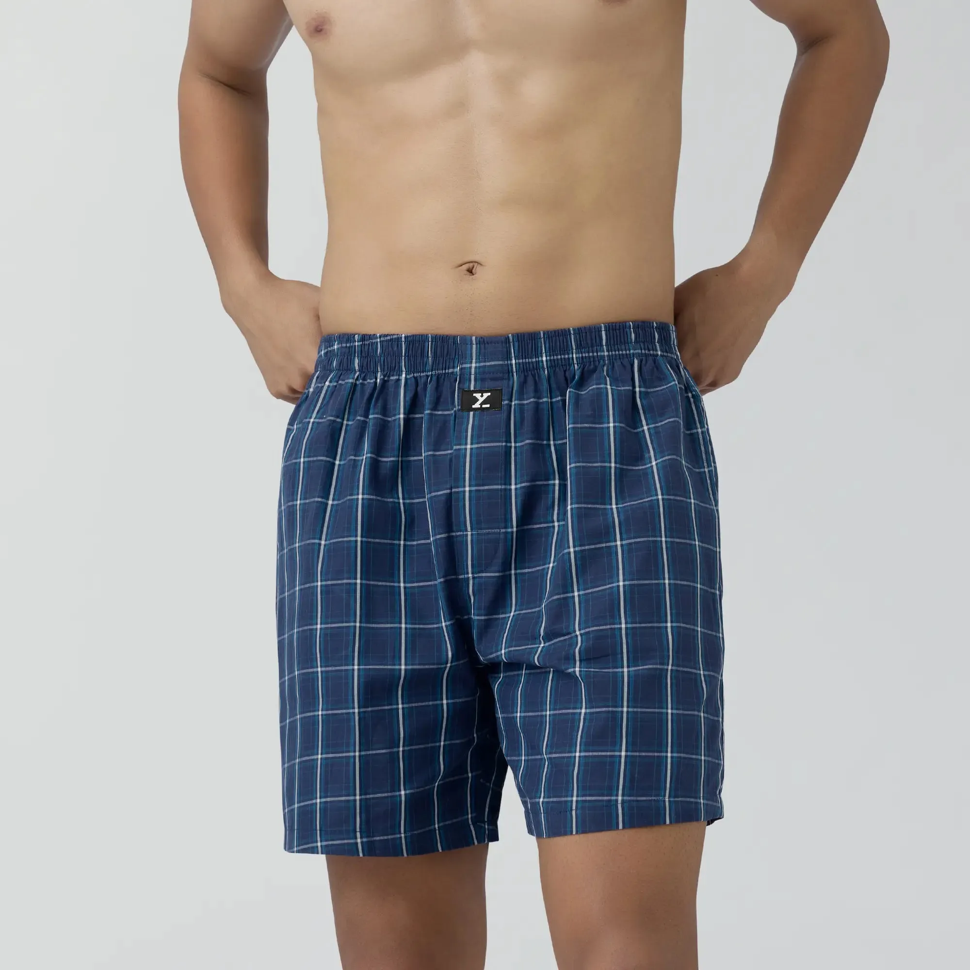 Checkmate Combed Cotton Boxer Shorts Vivid Blue