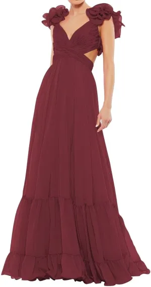 Chiffon Prom Dress for Women A Line Ruffle Bridesmaid Dresses Tiered Backless Formal Evening Gowns BU049