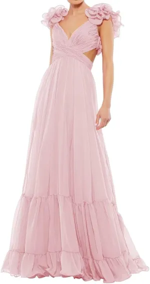 Chiffon Prom Dress for Women A Line Ruffle Bridesmaid Dresses Tiered Backless Formal Evening Gowns BU049