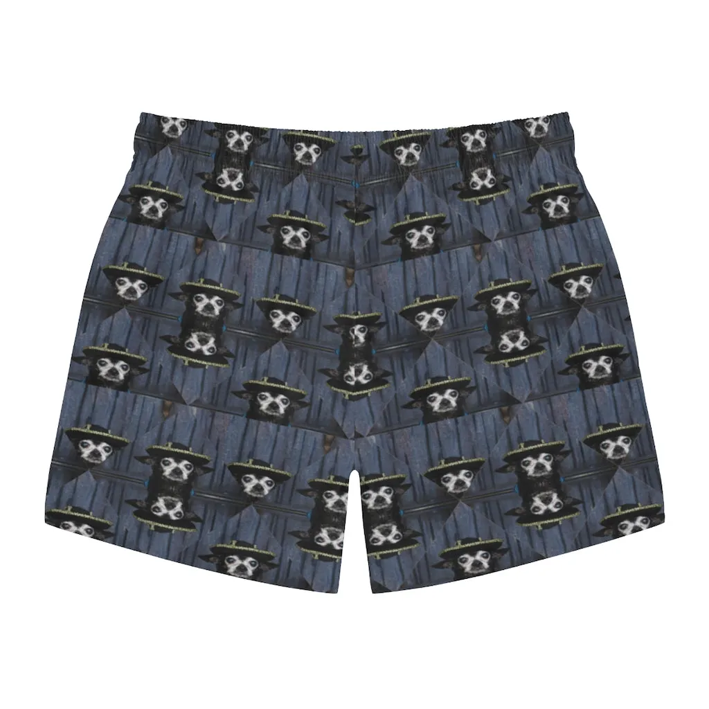 Chihuahua Dachshund Chiweenie with Sherpa and Black Hat Design Printed Men's Swim Trunks