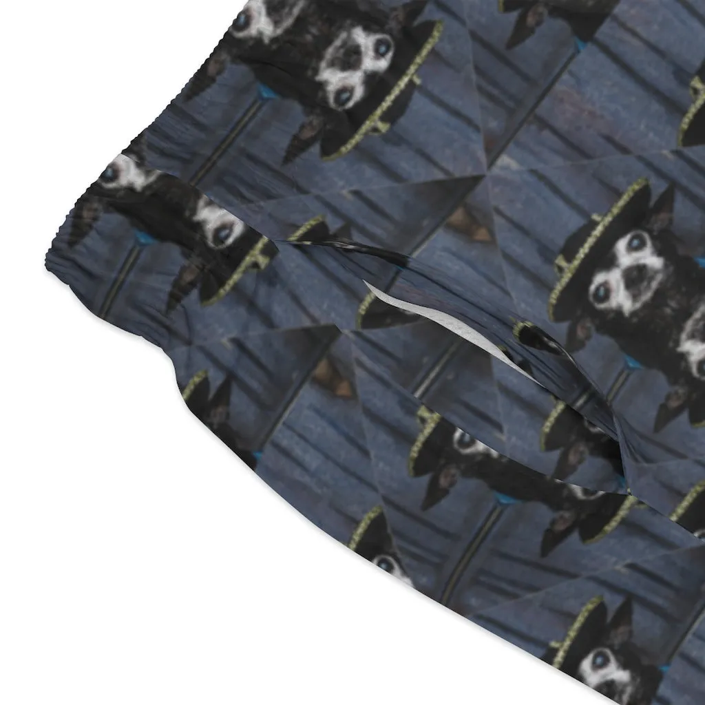 Chihuahua Dachshund Chiweenie with Sherpa and Black Hat Design Printed Men's Swim Trunks