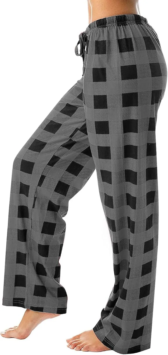 Christmas Pants for Women Buffalo Plaid Soft Sleepwear Lounge Pants Elastic Waistband Straight Leg Loungewear Pants