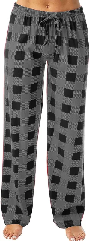 Christmas Pants for Women Buffalo Plaid Soft Sleepwear Lounge Pants Elastic Waistband Straight Leg Loungewear Pants