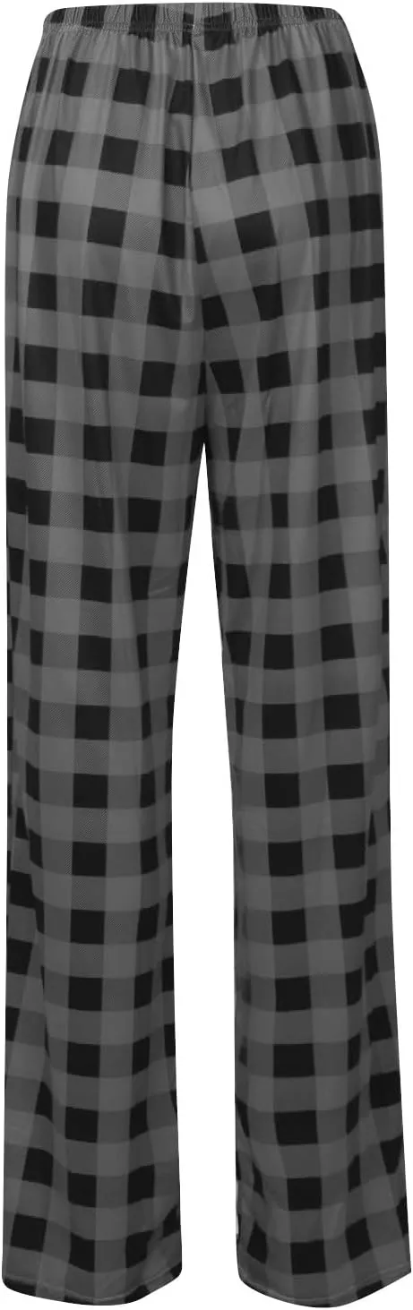 Christmas Pants for Women Buffalo Plaid Soft Sleepwear Lounge Pants Elastic Waistband Straight Leg Loungewear Pants