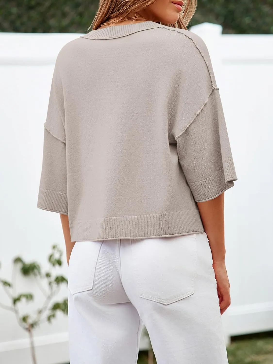 Cicy Bell Womens Half Sleeve Cardigan Sweaters Cropped Button Down Tops Oversized Lightweight Ribbed Knit Summer Outfits