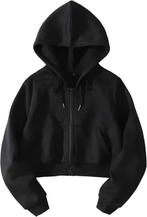 Cioatin Women Fleece Zip Up Crop Hoodies Sweatshirt Y2K Fall Trendy Long Sleeve Athletic Workout Pullover Jacket Sweater