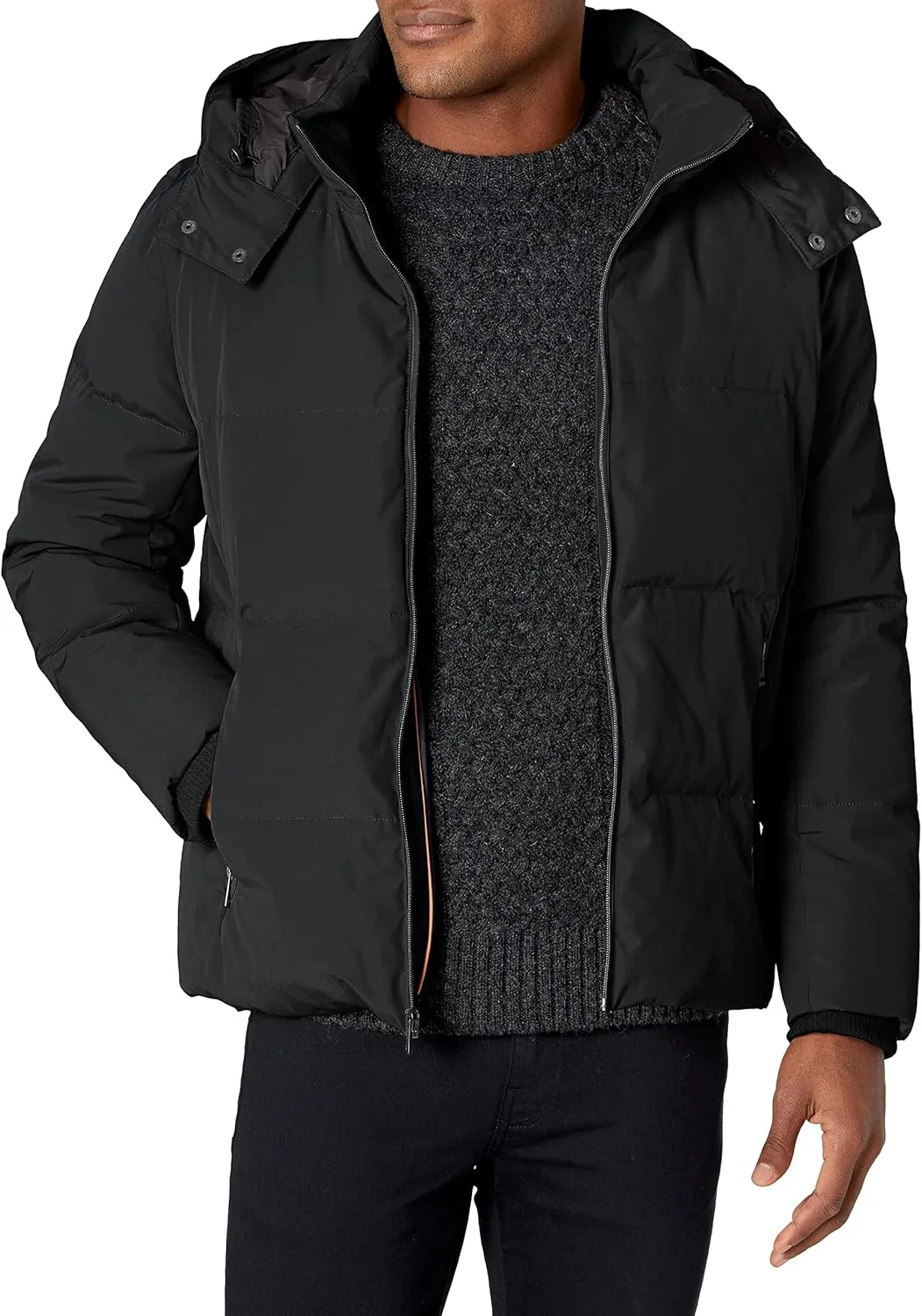 Cole Haan Men's Short Down Parka with Hooded Down Coat