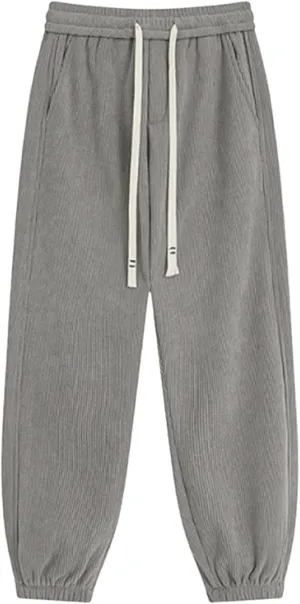 Corduroy Pants for Men Elastic Waist Drawstring Baggy Sweatpants Fashion Vintage Joggers Pant with Pockets
