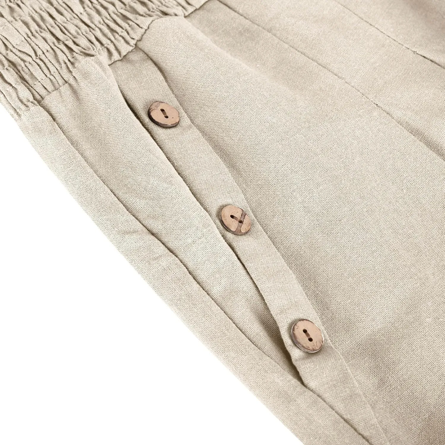 Cotton and Linen Pants for Womens High Waist Stretch Soft Pleated Trousers Summer Beach Lounge Pant with Pockets