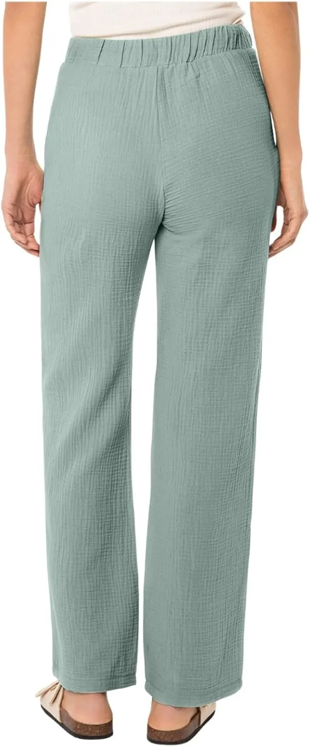 Cotton Linen Pants Women Casual Summer Pants Drawstring Wide Leg Pants with Pockets Soft Boho Petite Joggers Trendy Clothes