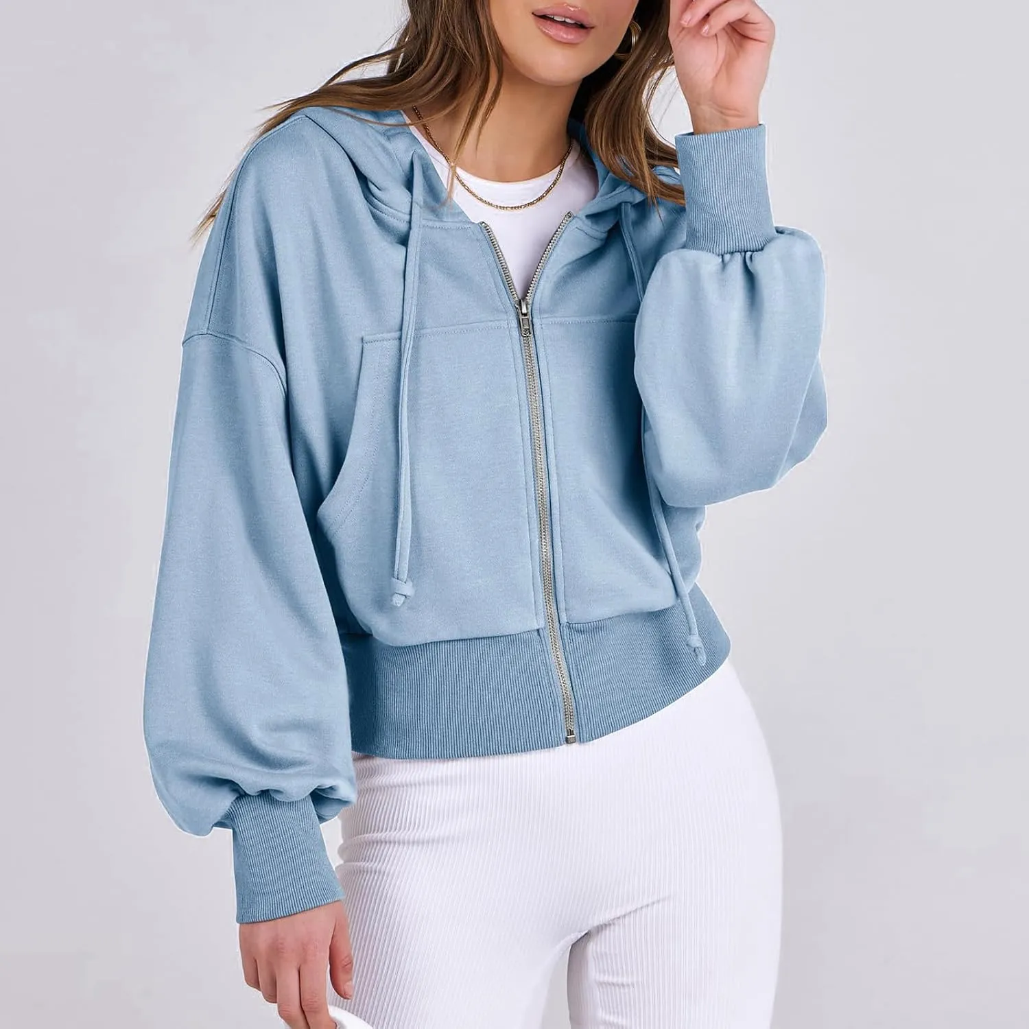 Cropped Zip Up Hoodie Women 2024 Trendy Fleece Crop Jacket Preppy Hooded Sweatshirt Y2k Cute Hoodies for Teen Girls