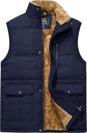 CRYSULLY Men's Winter Outerwear Vests Fleece Lined Sleeveless Jackets Warm Quilted Puffer Vest Casual Sherpa Outdoor Vest