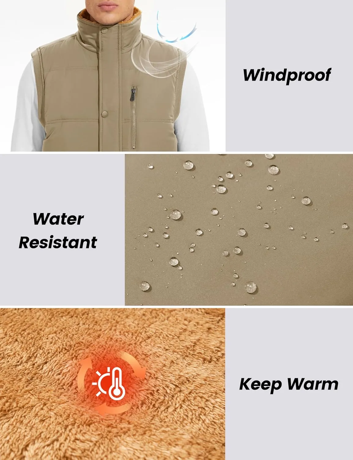 CRYSULLY Men's Winter Outerwear Vests Fleece Lined Sleeveless Jackets Warm Quilted Puffer Vest Casual Sherpa Outdoor Vest