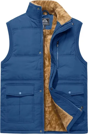 CRYSULLY Men's Winter Outerwear Vests Fleece Lined Sleeveless Jackets Warm Quilted Puffer Vest Casual Sherpa Outdoor Vest