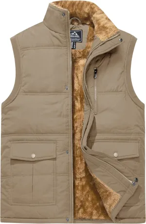 CRYSULLY Men's Winter Outerwear Vests Fleece Lined Sleeveless Jackets Warm Quilted Puffer Vest Casual Sherpa Outdoor Vest