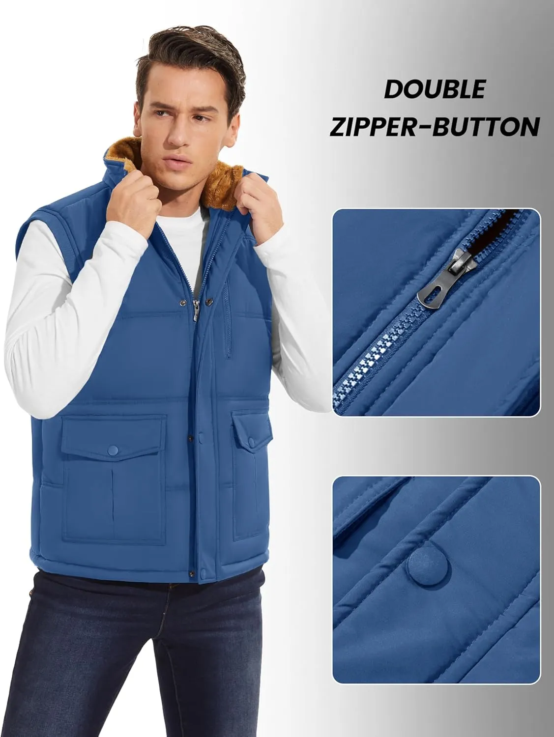 CRYSULLY Men's Winter Outerwear Vests Fleece Lined Sleeveless Jackets Warm Quilted Puffer Vest Casual Sherpa Outdoor Vest