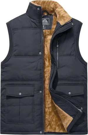 CRYSULLY Men's Winter Outerwear Vests Fleece Lined Sleeveless Jackets Warm Quilted Puffer Vest Casual Sherpa Outdoor Vest