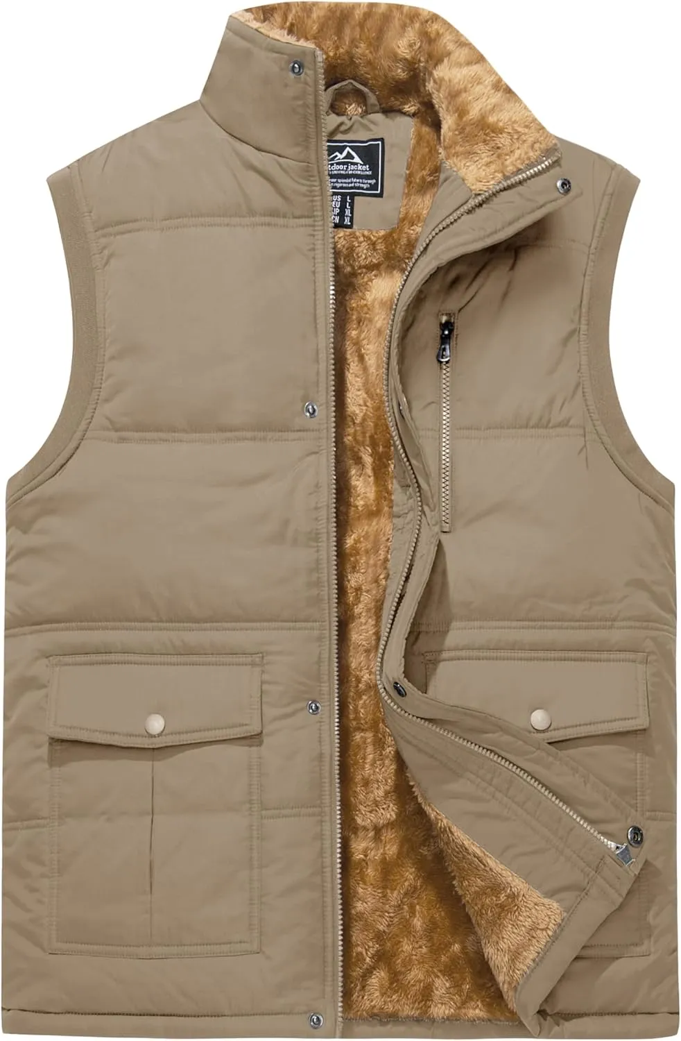 CRYSULLY Men's Winter Outerwear Vests Fleece Lined Sleeveless Jackets Warm Quilted Puffer Vest Casual Sherpa Outdoor Vest