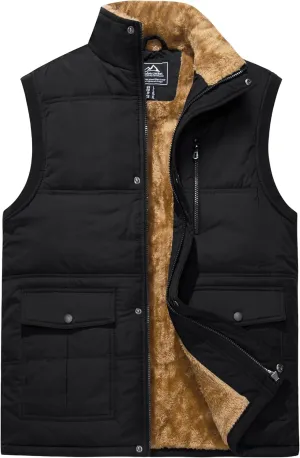 CRYSULLY Men's Winter Outerwear Vests Fleece Lined Sleeveless Jackets Warm Quilted Puffer Vest Casual Sherpa Outdoor Vest