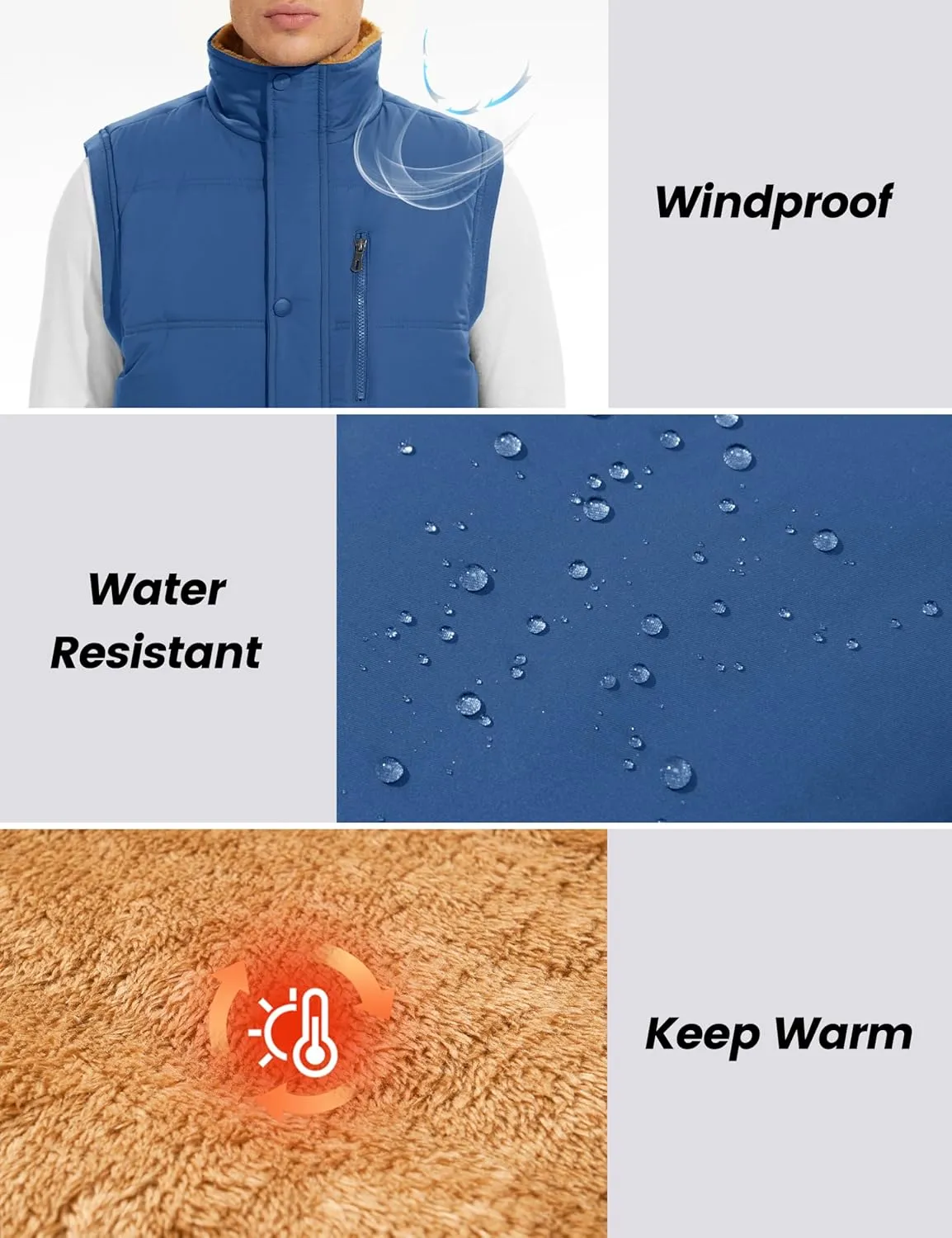 CRYSULLY Men's Winter Outerwear Vests Fleece Lined Sleeveless Jackets Warm Quilted Puffer Vest Casual Sherpa Outdoor Vest