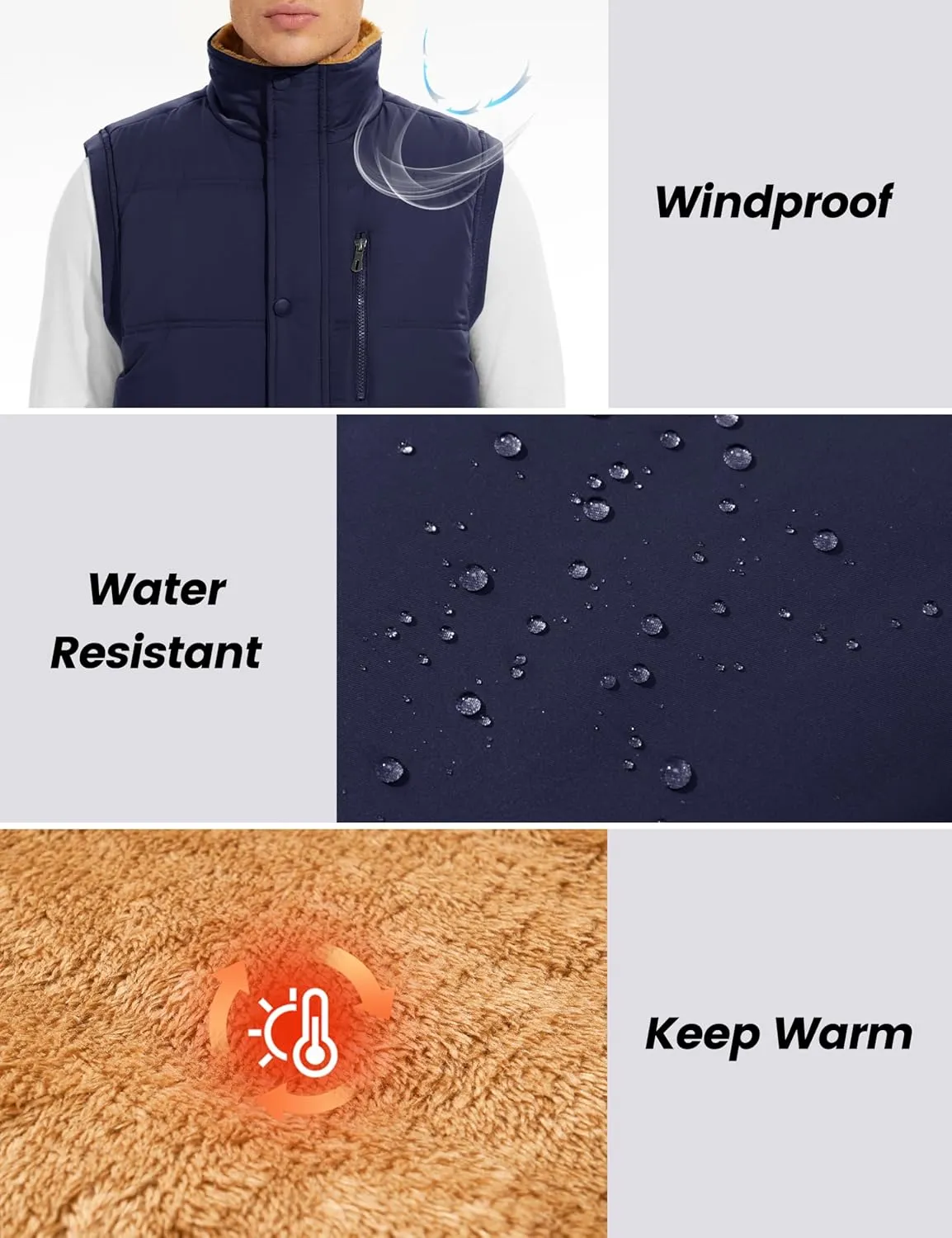 CRYSULLY Men's Winter Outerwear Vests Fleece Lined Sleeveless Jackets Warm Quilted Puffer Vest Casual Sherpa Outdoor Vest