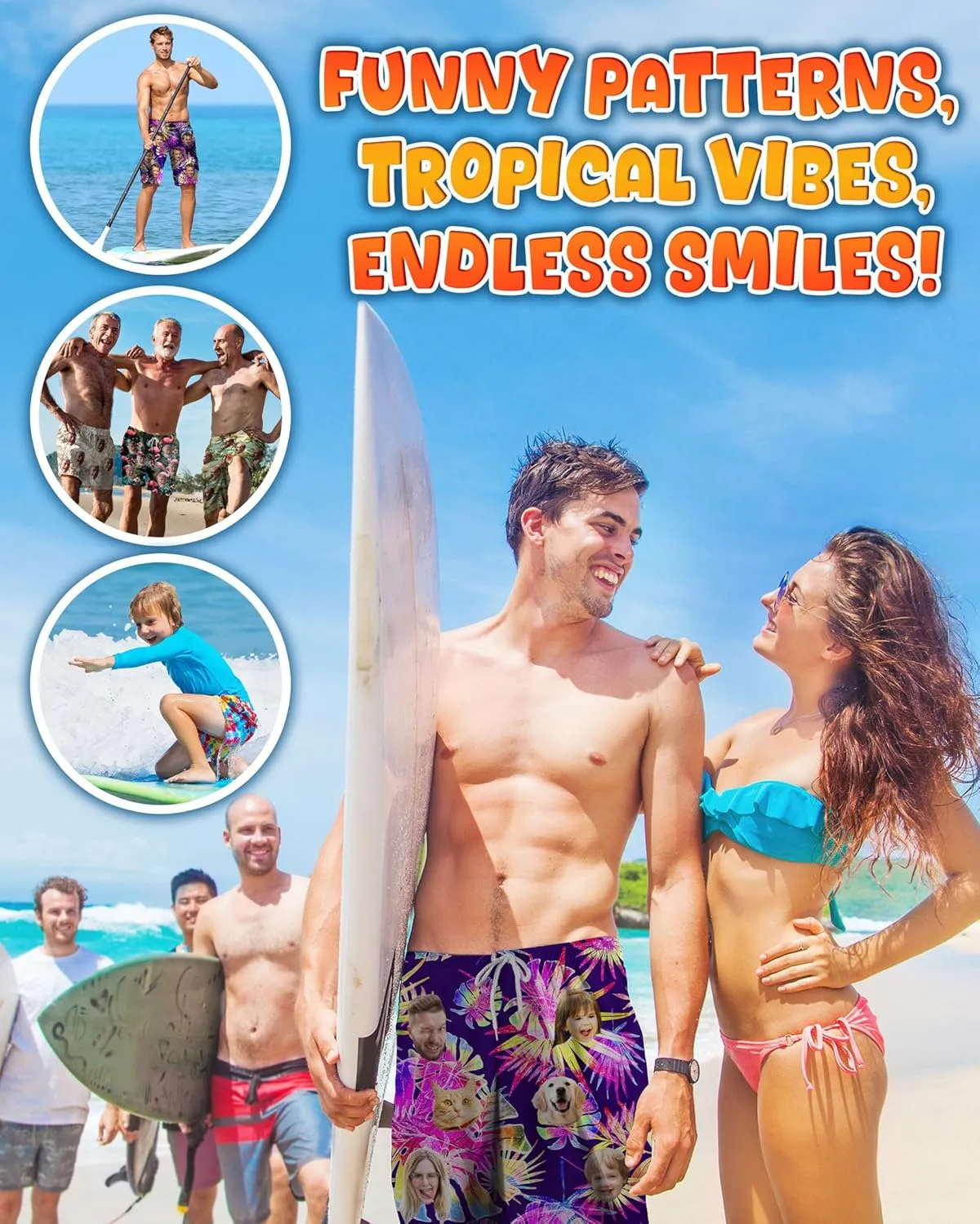 Custom Swim Trunks with Face ?C Funny Swim Trunks for Men, Personalized Board Shorts, Custom Swimwear, Unique Summer Outfit