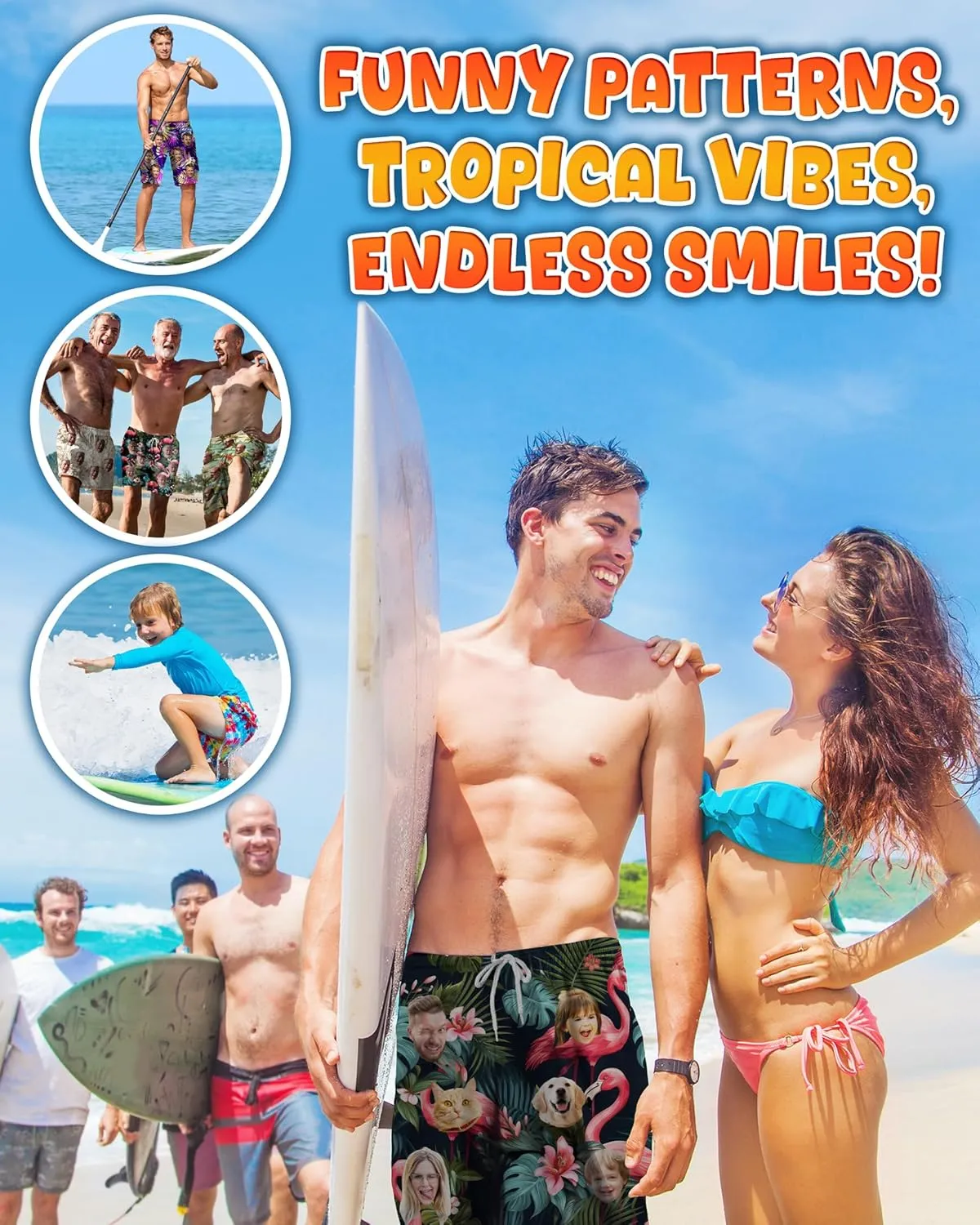 Custom Swim Trunks with Face ?C Funny Swim Trunks for Men, Personalized Board Shorts, Custom Swimwear, Unique Summer Outfit