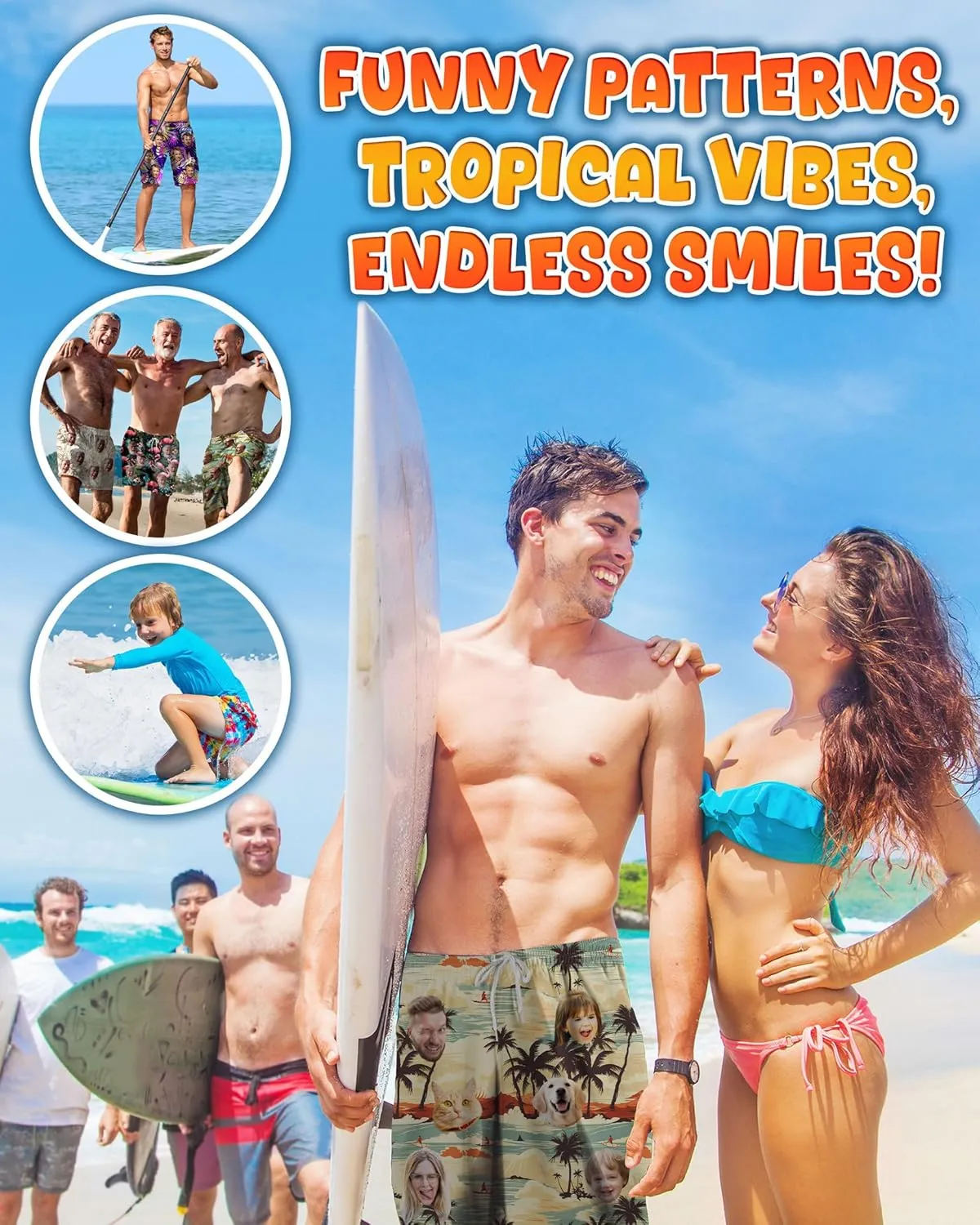 Custom Swim Trunks with Face ?C Funny Swim Trunks for Men, Personalized Board Shorts, Custom Swimwear, Unique Summer Outfit