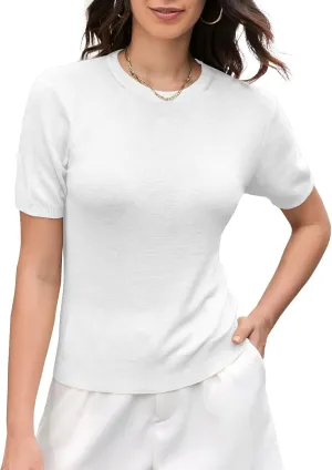 DAIMIDY Women's Short Sleeve Crew Neck Sweaters Lightweight Summer Sweater Casual Knit Pullover Tops