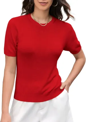 DAIMIDY Women's Short Sleeve Crew Neck Sweaters Lightweight Summer Sweater Casual Knit Pullover Tops