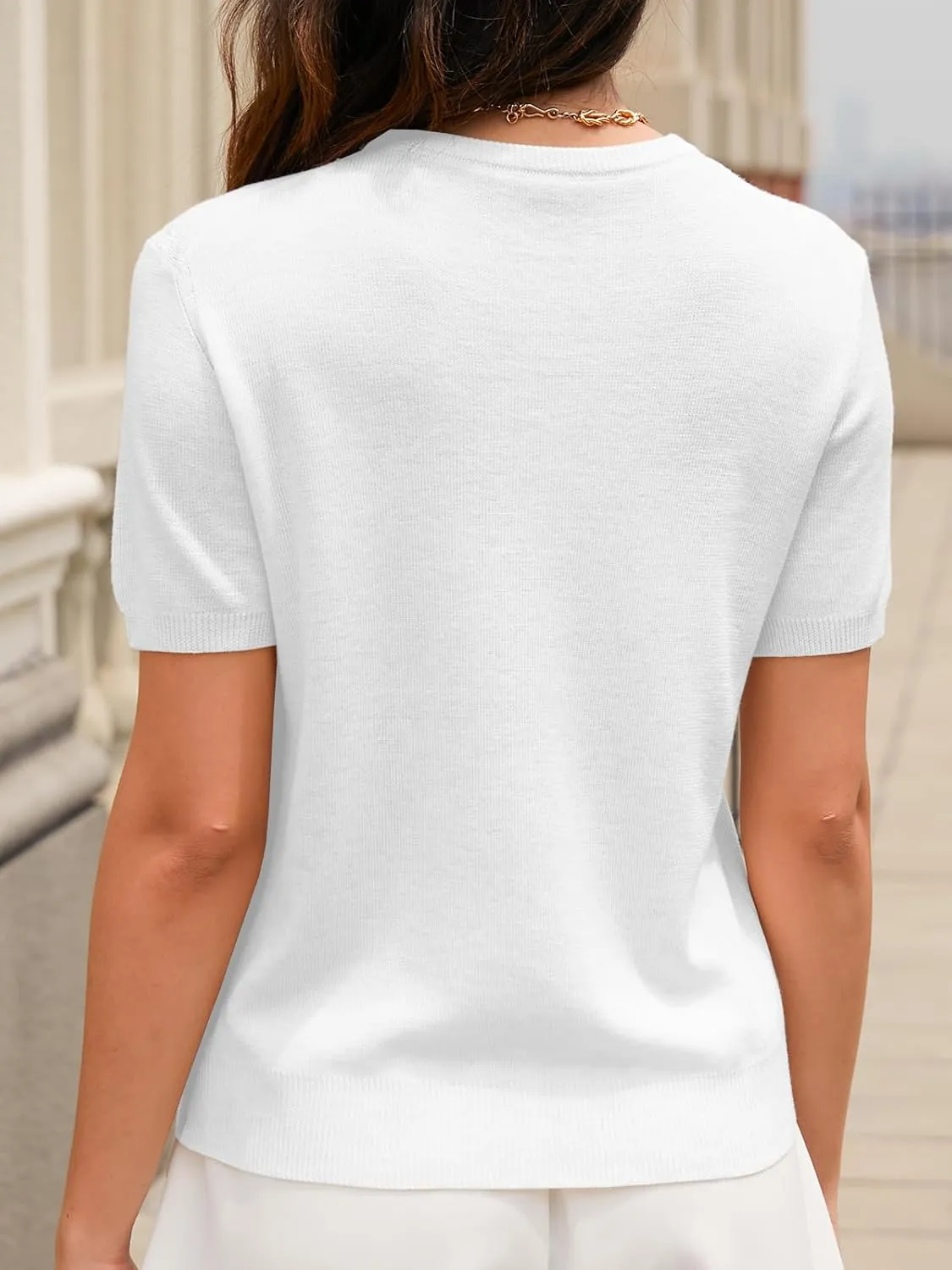 DAIMIDY Women's Short Sleeve Crew Neck Sweaters Lightweight Summer Sweater Casual Knit Pullover Tops