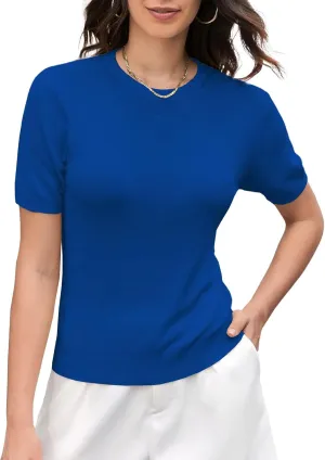 DAIMIDY Women's Short Sleeve Crew Neck Sweaters Lightweight Summer Sweater Casual Knit Pullover Tops