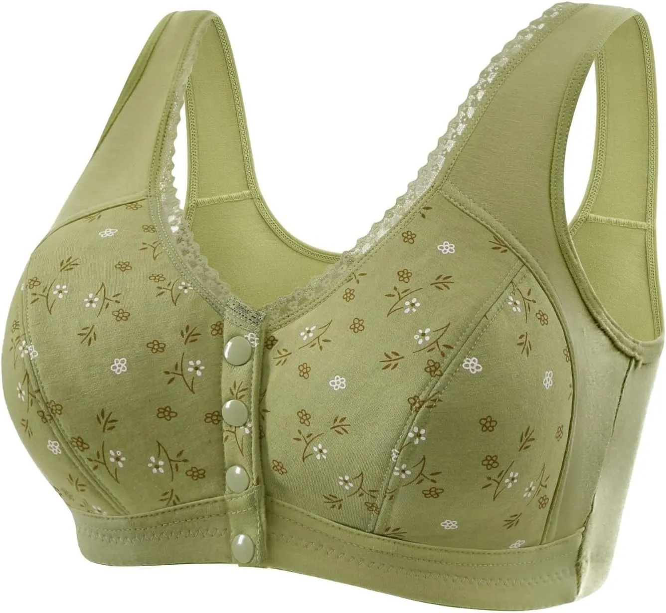 Daisy Bras for Older Women Front Closure Convenient Everyday Bras Mid Buttons Comfortable No Underwire Gathering Bras