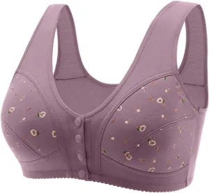 Daisy Bras for Older Women Front Closure Convenient Everyday Bras Mid Buttons Comfortable No Underwire Gathering Bras
