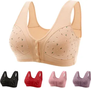 Daisy Bras for Older Women Front Closure Convenient Everyday Bras Mid Buttons Comfortable No Underwire Gathering Bras