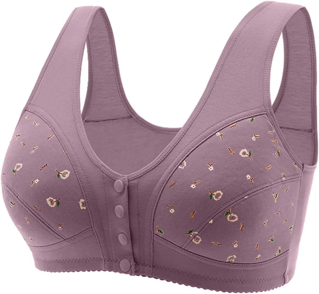 Daisy Bras for Older Women Front Closure Convenient Everyday Bras Mid Buttons Comfortable No Underwire Gathering Bras