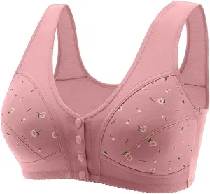 Daisy Bras for Older Women Front Closure Convenient Everyday Bras Mid Buttons Comfortable No Underwire Gathering Bras