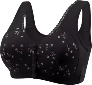 Daisy Bras for Older Women Front Closure Convenient Everyday Bras Mid Buttons Comfortable No Underwire Gathering Bras