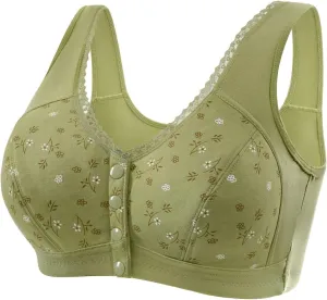 Daisy Bras for Older Women Front Closure Convenient Everyday Bras Mid Buttons Comfortable No Underwire Gathering Bras