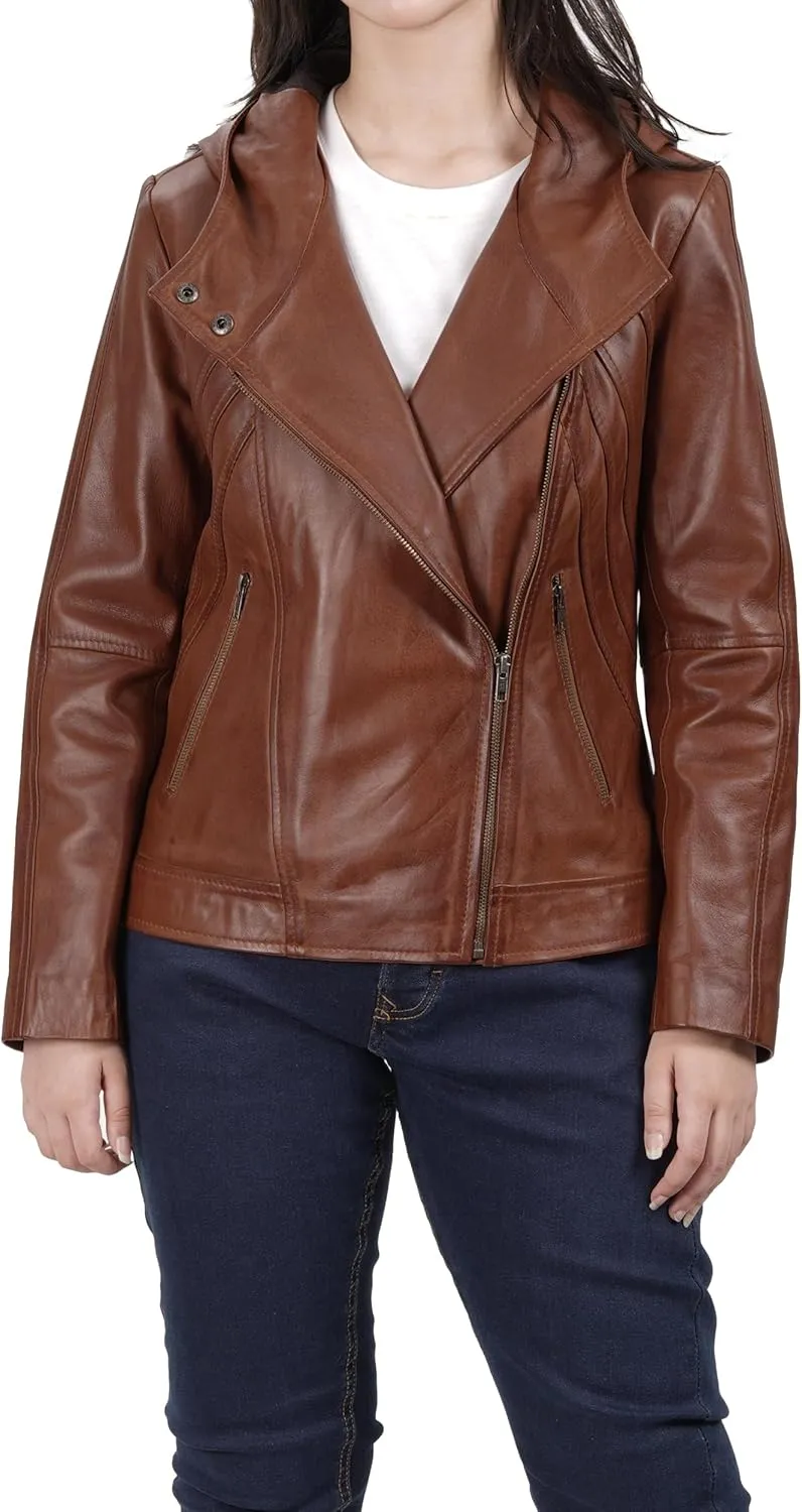 Decrum Hooded Leather Jacket Women - Casual Leather Jackets for Women