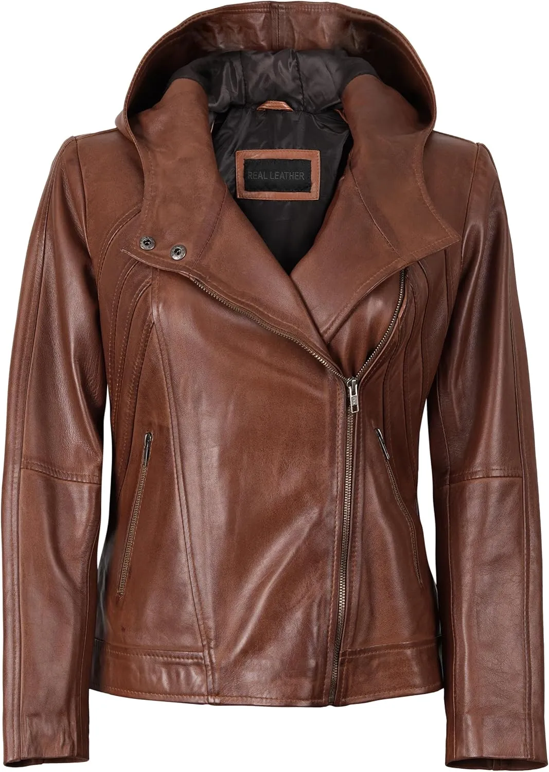 Decrum Hooded Leather Jacket Women - Casual Leather Jackets for Women