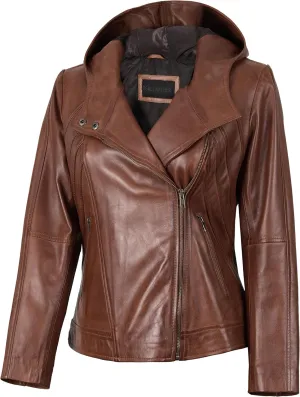 Decrum Hooded Leather Jacket Women - Casual Leather Jackets for Women