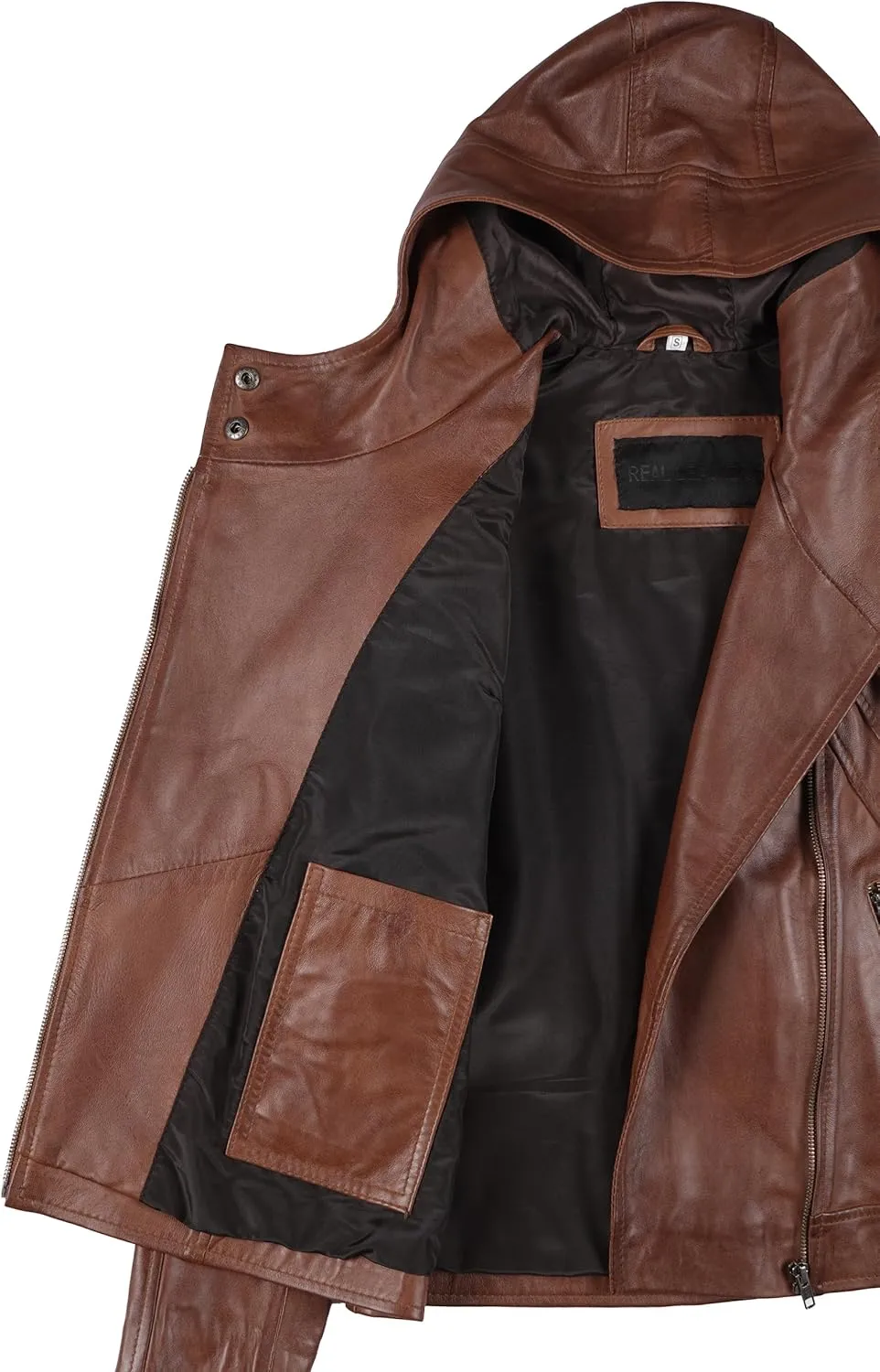 Decrum Hooded Leather Jacket Women - Casual Leather Jackets for Women